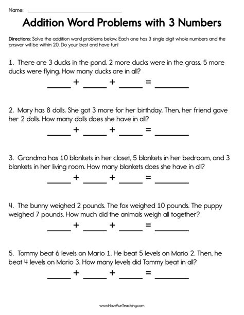 3 digit addition word problems|Addition Word Problems .